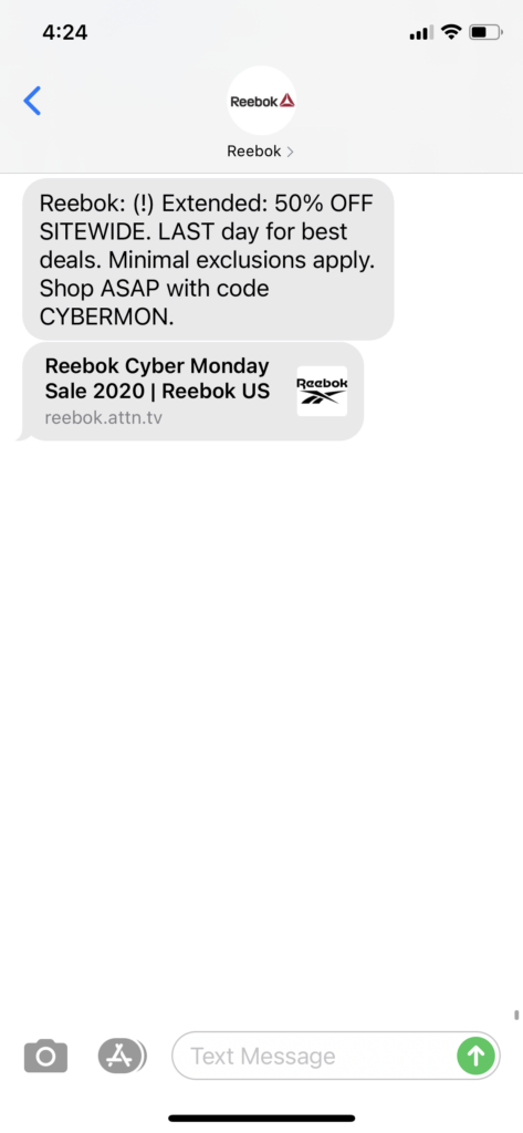 Reebok Text Message Marketing Example - 12.2.2020.PNG