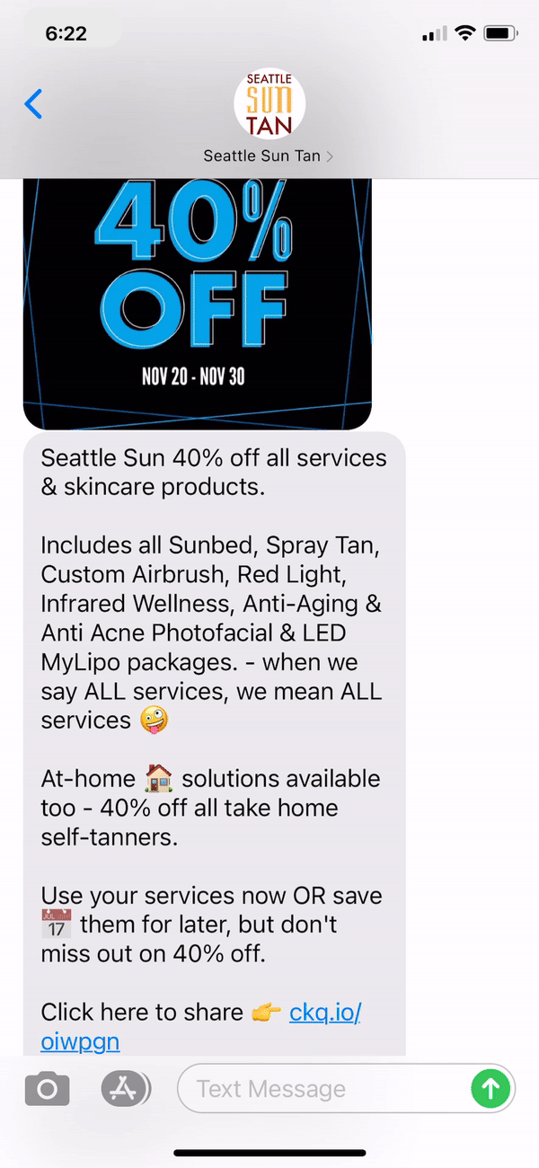 Seattle Sun Tan Text Message Marketing Example - 11.20.2020.gif