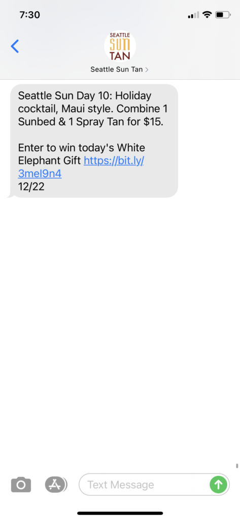 Seattle Sun Tan Text Message Marketing Example - 12.22.2020