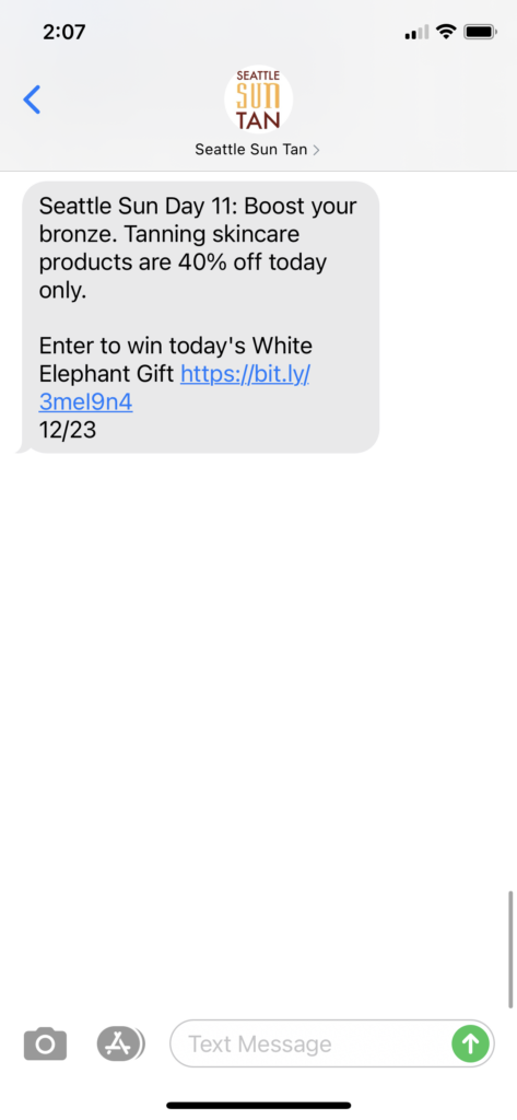 Seattle Sun Tan Text Message Marketing Example - 12.23.2020