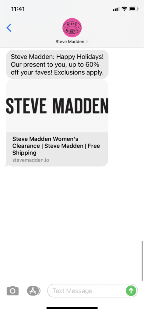 Steve Madden Text Message Marketing Example - 12.26.2020