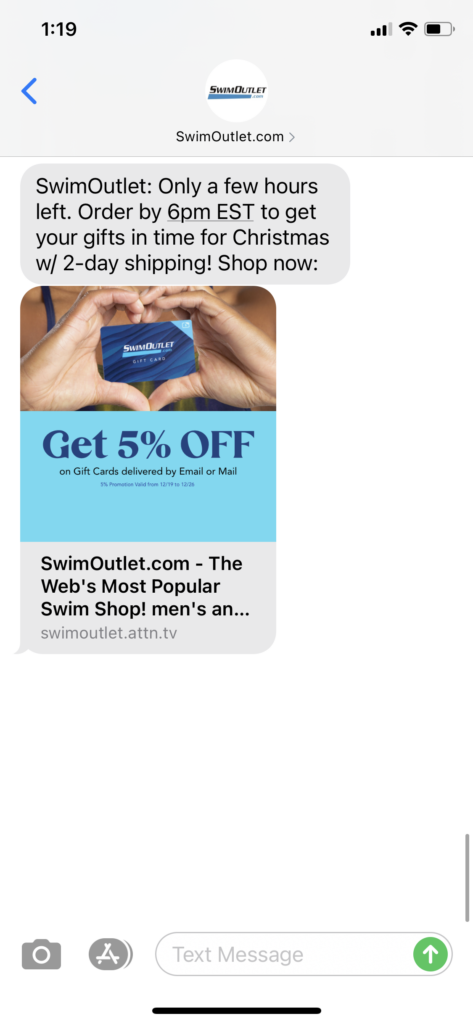 Swim Outlet Text Message Marketing Example - 12.18.2020