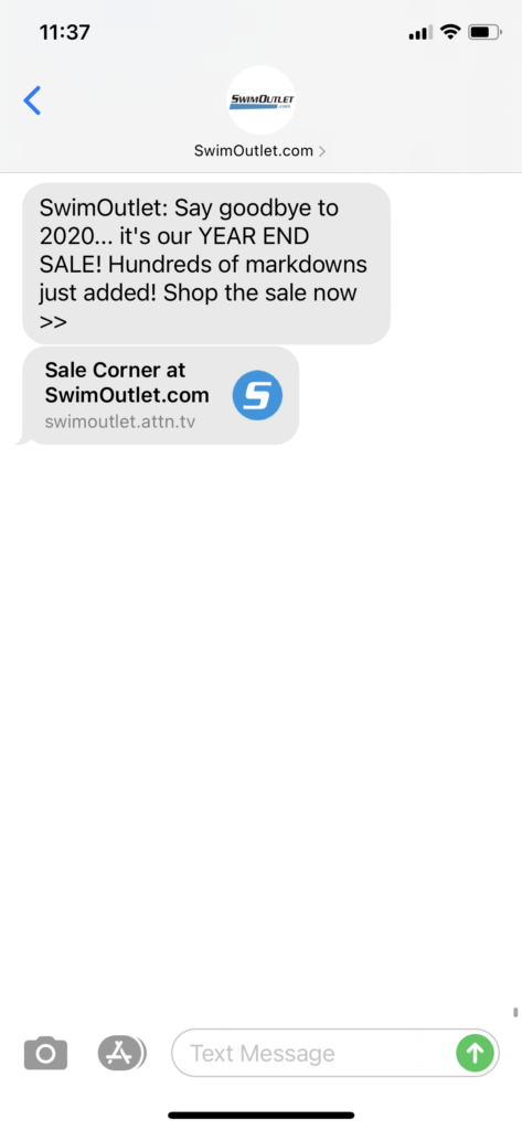 Swim Outlet Text Message Marketing Example - 12.26.2020