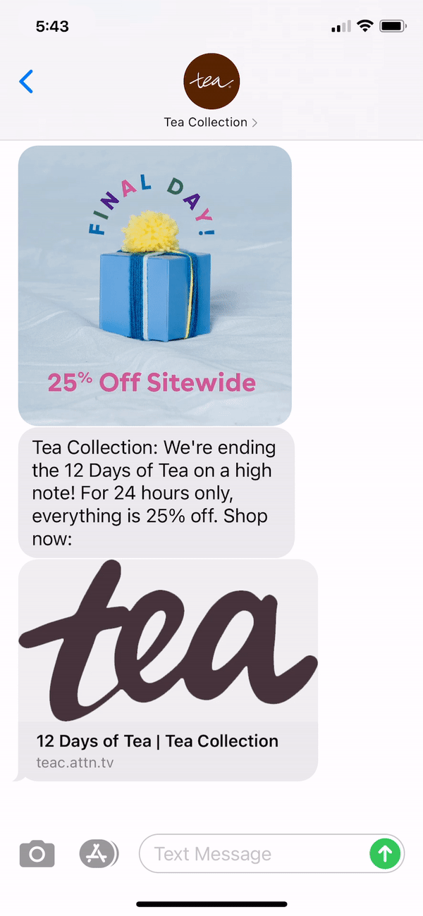 Tea Collection Text Message Marketing Example - 11.22.2020.gif