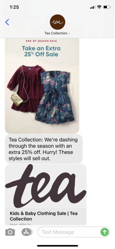 Tea Collection Text Message Marketing Example - 12.18.2020