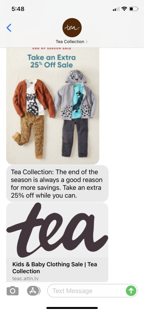 Tea Collection Text Message Marketing Example - 12.20.2020