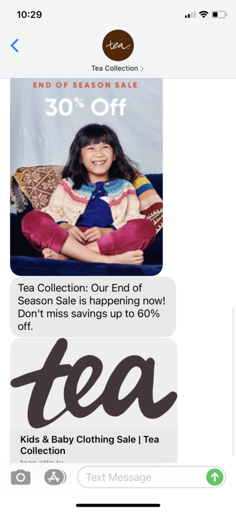Tea Collection Text Message Marketing Example - 12.29.2020