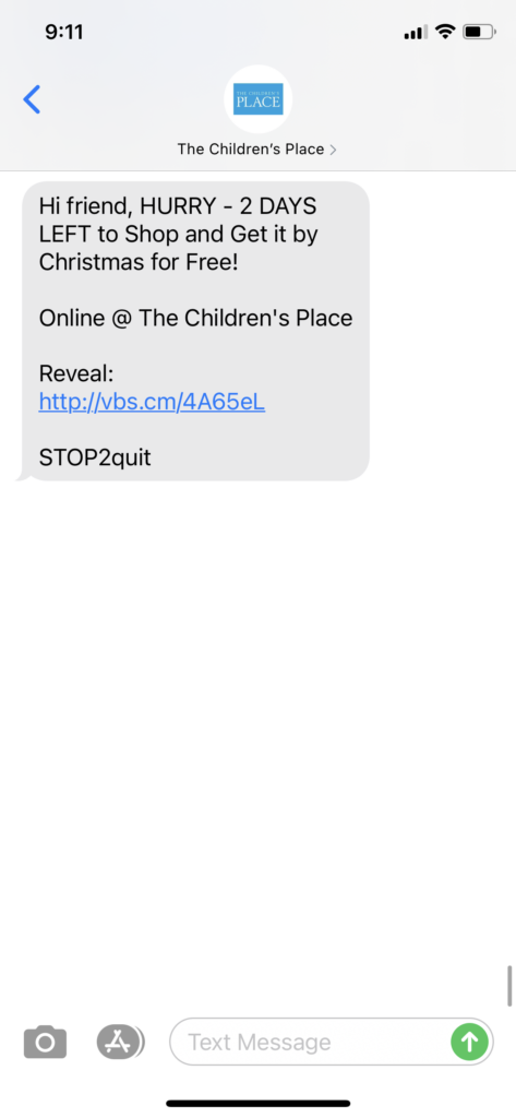 The Children's Place Text Message Marketing Example - 12.14.2020.PNG