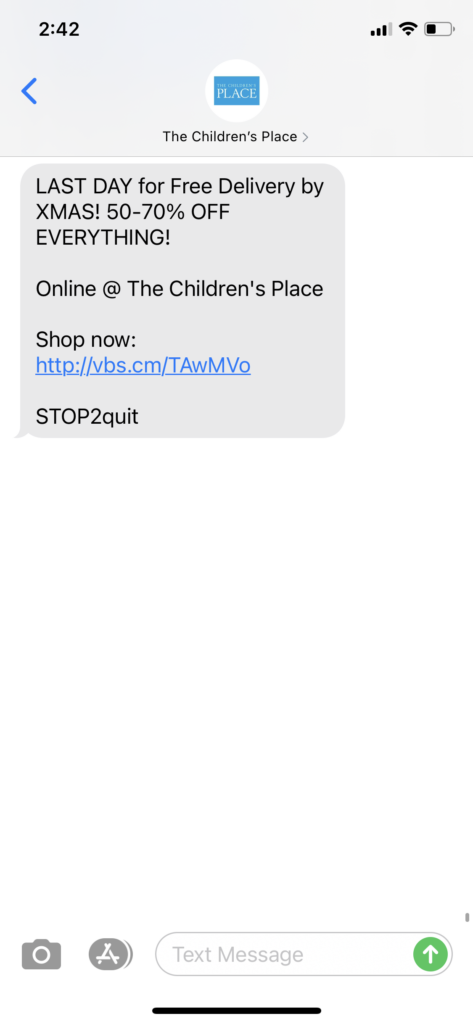 The Children's Place Text Message Marketing Example - 12.15.2020.PNG