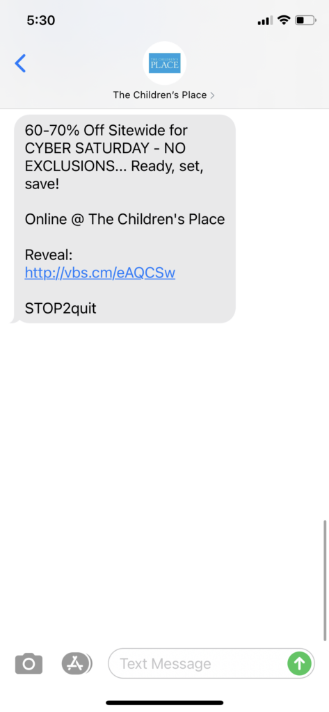The Children's Place Text Message Marketing Example - 12.28.2020.PNG