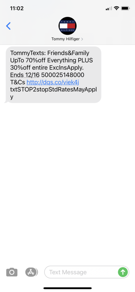Tommy Hilfiger Text Message Marketing Example - 12.11.2020.PNG