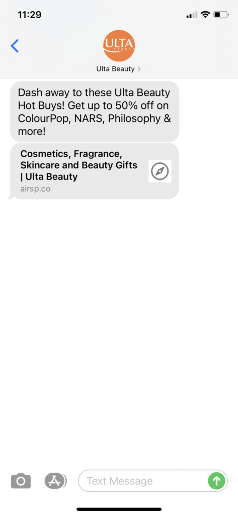 Ulta Beauty Text Message Marketing Example - 12.19.2020