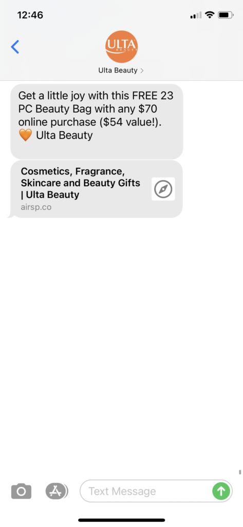 Ulta Beauty Text Message Marketing Example - 12.7.2020.PNG