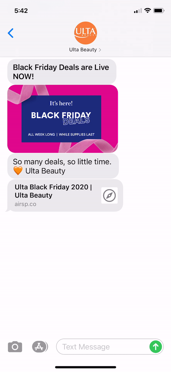Ulta beauty Text Message Marketing Example - 11.22.2020.gif
