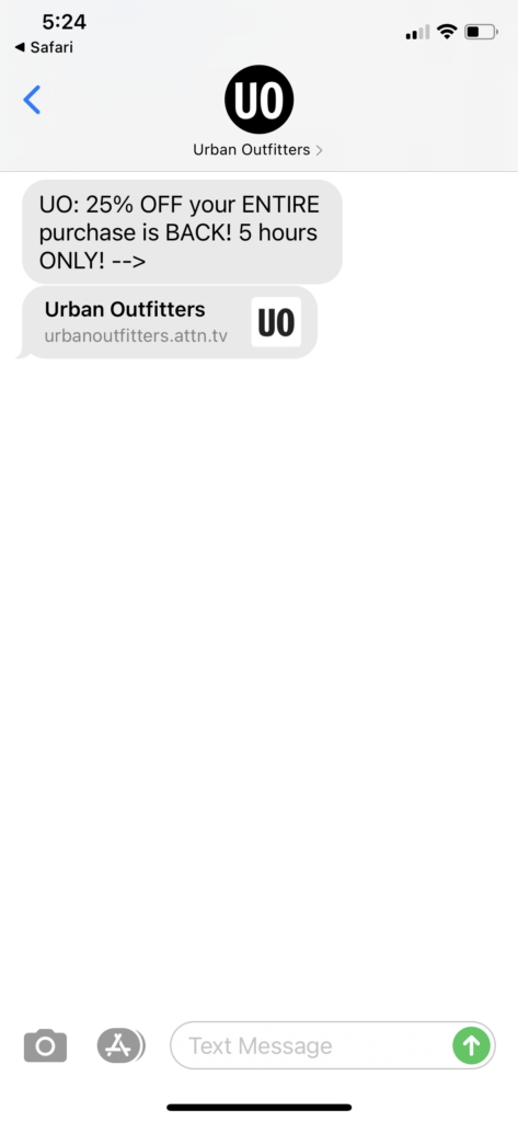 Urban Outfitters Text Message Marketing Example - 11.30.2020.PNG