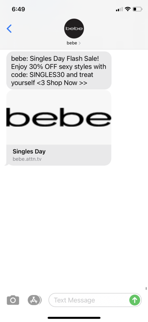 bebe Text Message Marketing Example - 11.11.2020.PNG