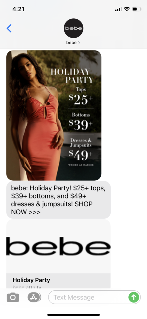 bebe Text Message Marketing Example - 12.2.2020.PNG