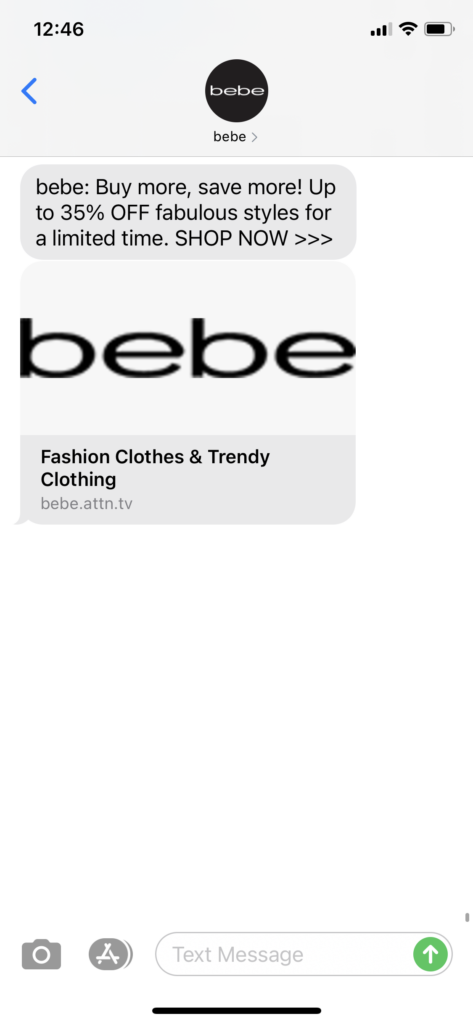 bebe Text Message Marketing Example - 12.7.2020.PNG