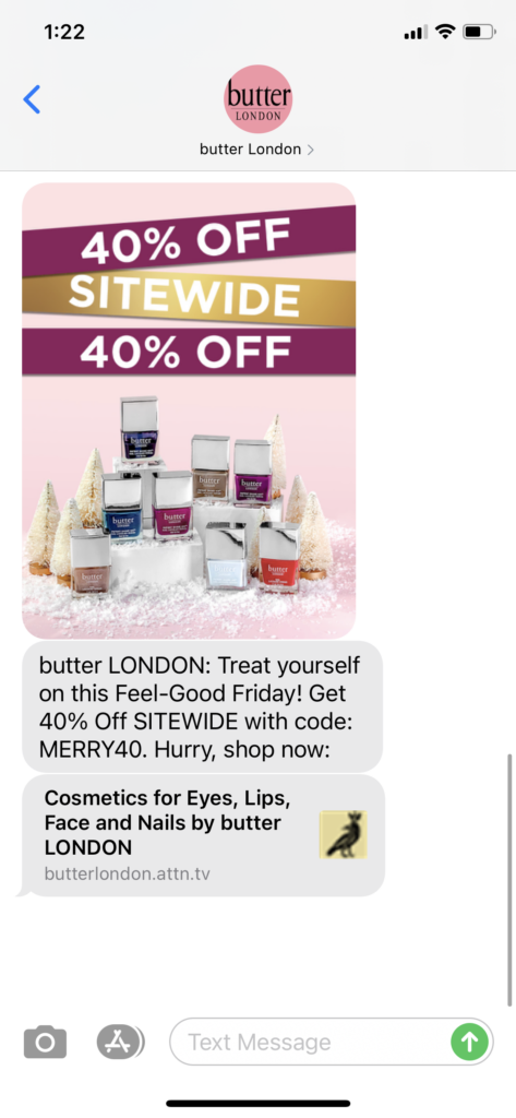 butter London Text Message Marketing Example - 12.18.2020