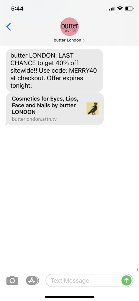 butter London Text Message Marketing Example - 12.20.2020