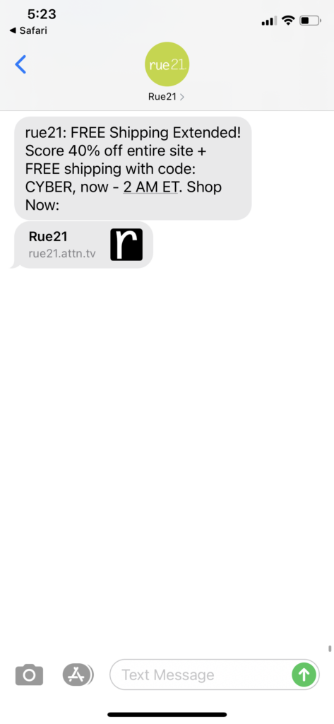 rue21 Text Message Marketing Example - 11.30.2020.PNG