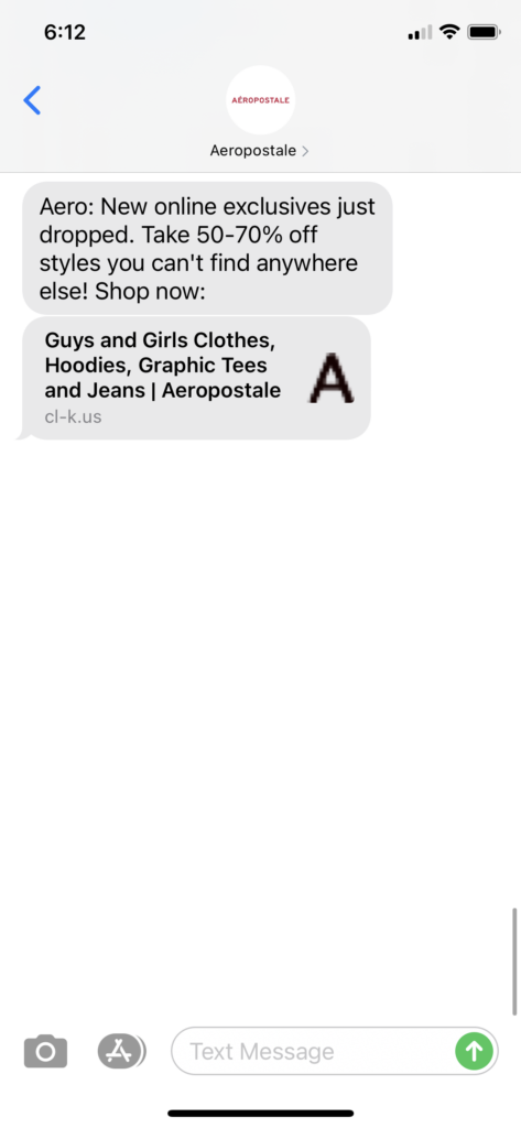 Aeropostale Text Message Marketing Example - 01.04.2021