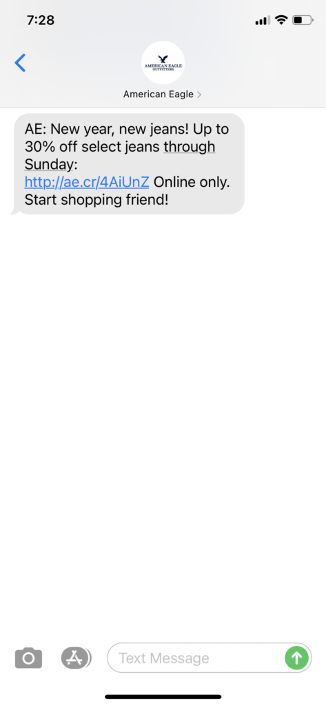 American Eagle Text Message Marketing Example - 01.01.2021