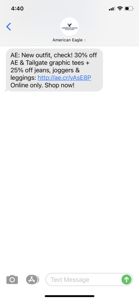 American Eagle Text Message Marketing Example - 01.05.2021