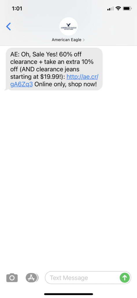 American Eagle Text Message Marketing Example - 01.14.2021