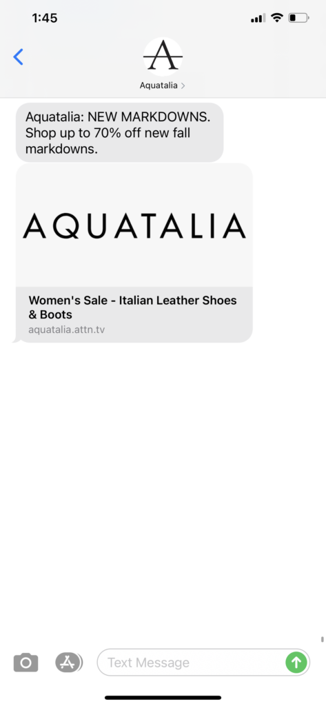 Aquatalia Text Message Marketing Example - 01.12.2021