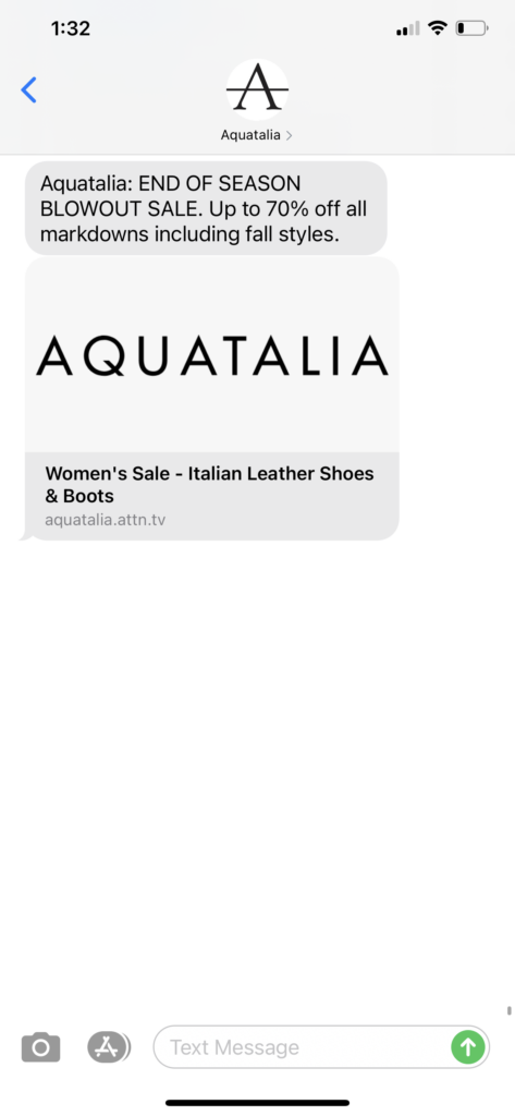 Aquatalia Text Message Marketing Example - 01.20.2021