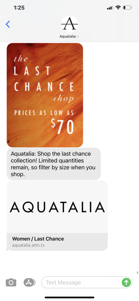 Aquatalia Text Message Marketing Example - 01.21.2021