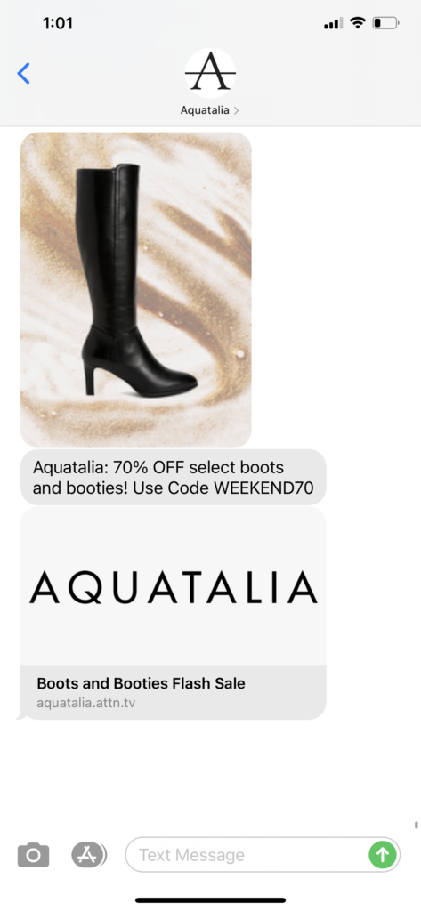 Aquatalia Text Message Marketing Example - 01.23.2021