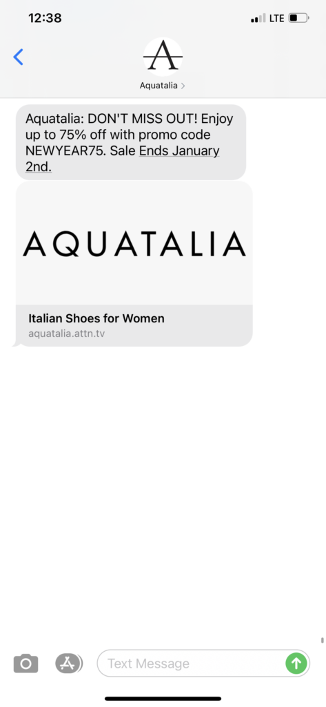 Aquatalia Text Message Marketing Example - 12.30.2020