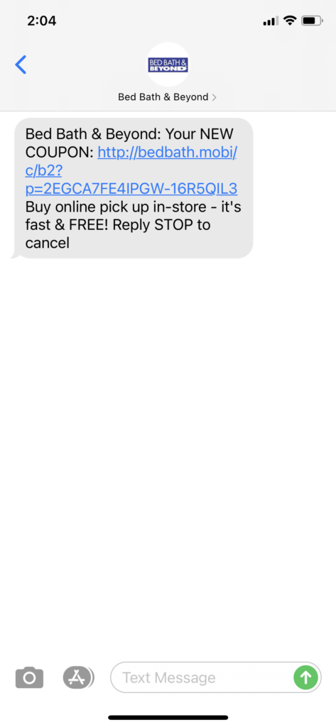 Bed Bath & Beyond Text Message Marketing Example - 11.10.2020