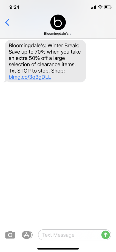 Bloomingdale's Text Message Marketing Example - 01.07.2021