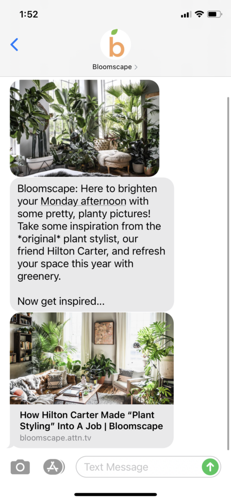 Bloomscape Text Message Marketing Example - 01.11.2021