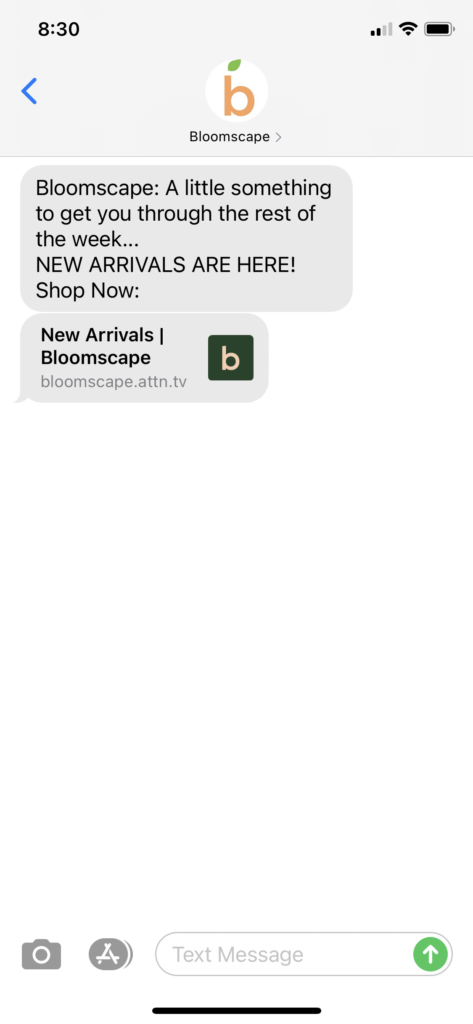Bloomscape Text Message Marketing Example - 01.28.2021