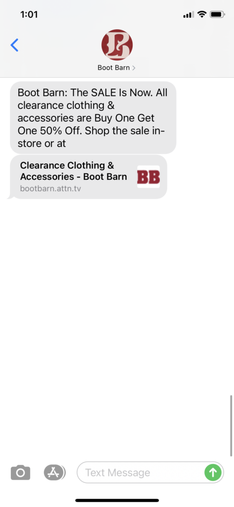Boot Barn Text Message Marketing Example - 01.14.2021