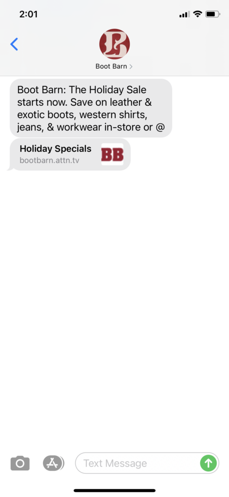 Boot Barn Text Message Marketing Example - 11.10.2020