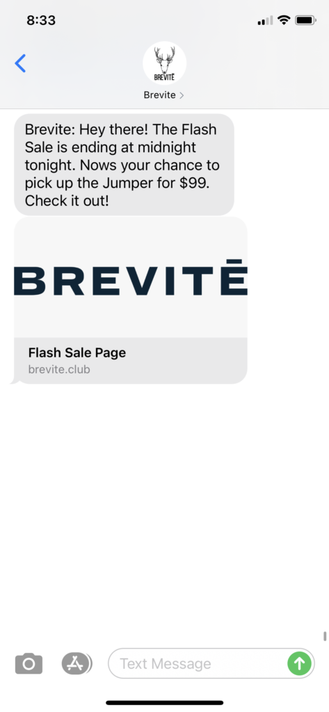 Brevite Text Message Marketing Example - 01.28.2021