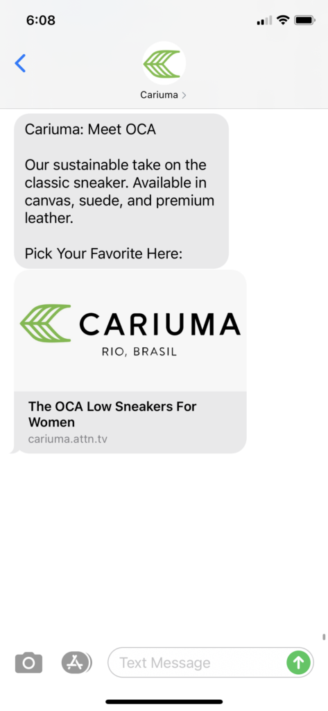 Cariuma Text Message Marketing Example - 01.04.2021