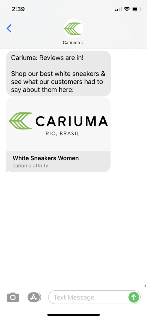 Cariuma Text Message Marketing Example - 08.13.2020