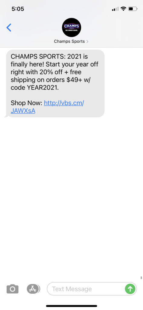 Champs Sports Text Message Marketing Example - 01.08.2021