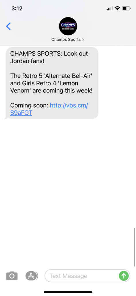Champs Sports Text Message Marketing Example - 08.11.2020
