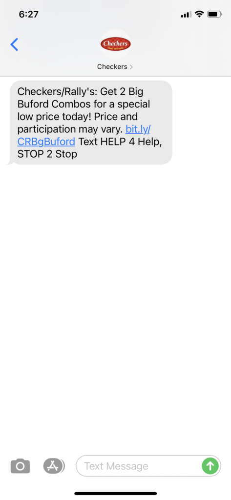 Checkers Text Message Marketing Example - 01.20.2021