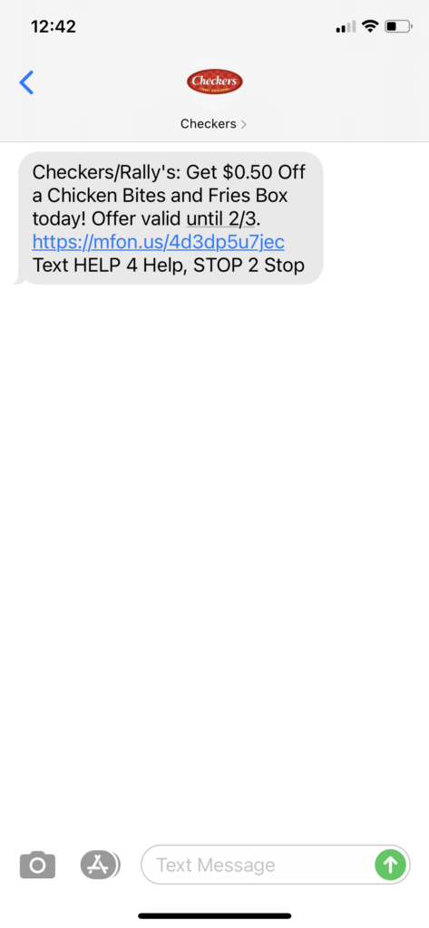Checkers Text Message Marketing Example - 01.27.2021