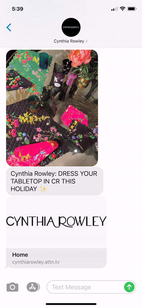 Cynthia Rowley Text Message Marketing Example - 11.22.2020