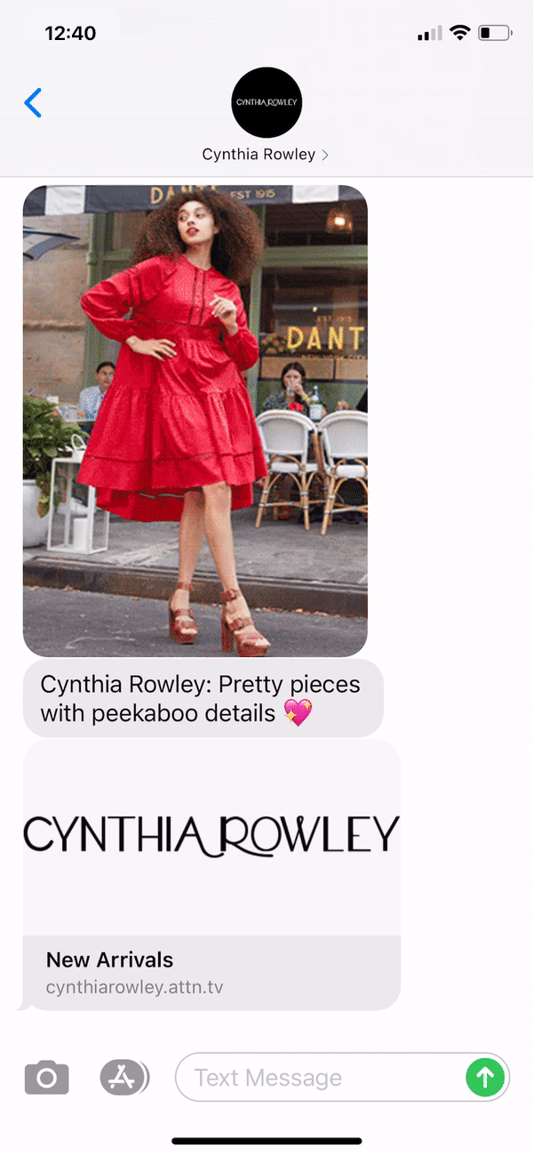 Cynthia Rowley Text Message Marketing Example - 12.16.2020