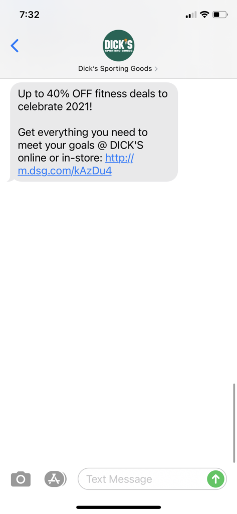 Dick's Sporting Goods Text Message Marketing Example - 01.01.2021